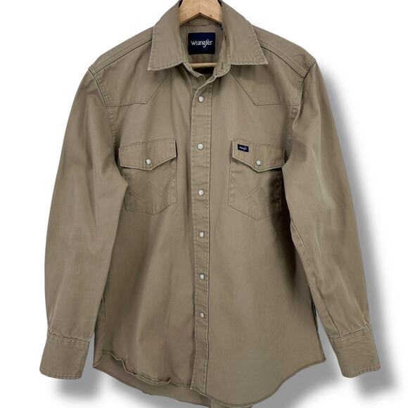 Wrangler Cowboy Cut Western Long Sleeve Work Shirt Mens Size Medium Khaki Brown - Picture 1 of 6